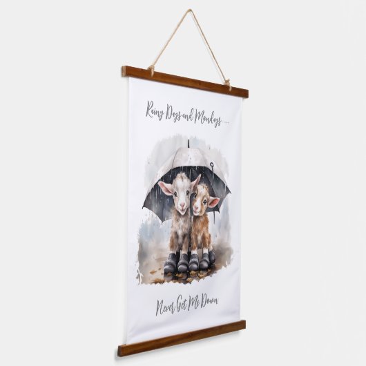 かわいい雨の日ヤギ 吊り下げ型タペストリー (傾斜あり)