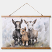 かわいい雨の日ヤギ 吊り下げ型タペストリー (正面)