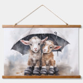 かわいい雨の日ヤギ 吊り下げ型タペストリー (正面2)