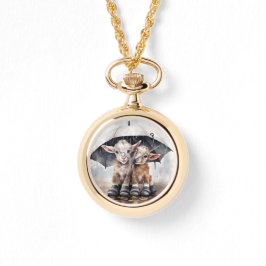 かわいい雨の日ヤギ 腕時計