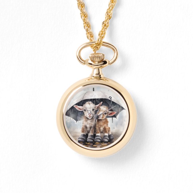 かわいい雨の日ヤギ 腕時計 (正面)