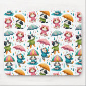 かわいい雨猫と傘つき犬 マウスパッド (正面)