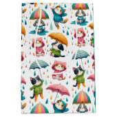 かわいい雨猫と傘つき犬 ミディアムペーパーバッグ (正面)