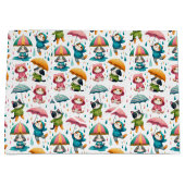 かわいい雨猫と傘つき犬 ラージペーパーバッグ (正面)