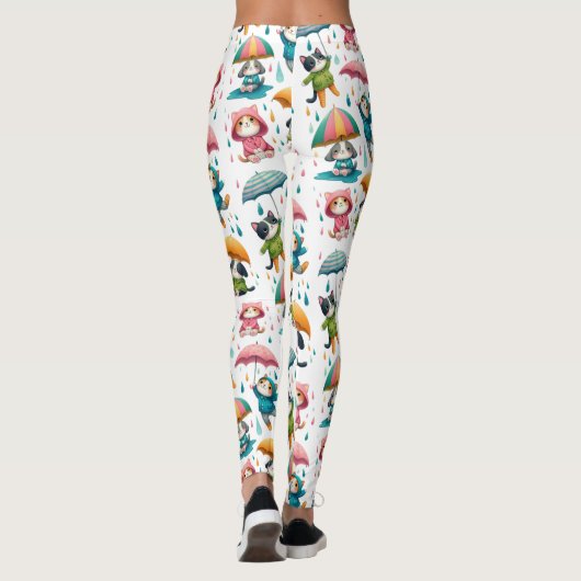 かわいい雨猫と傘つき犬 レギンス (裏面)