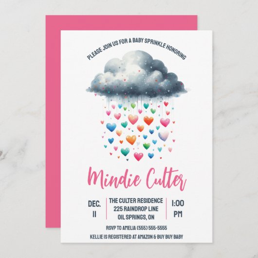 かわいい雨雲とドロップベビー散布 招待状 (正面/裏面)