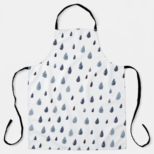 かわいい雨。水彩シームレスパターン。インディゴライ エプロン (正面)