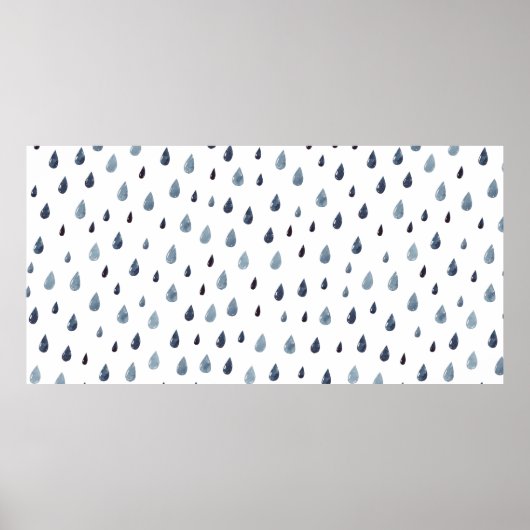 かわいい雨。水彩シームレスパターン。インディゴライ ポスター (正面)