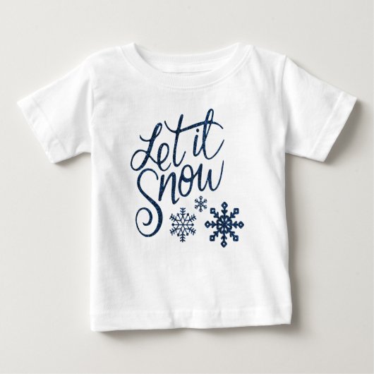 かわいい雪が降り、青い雪片 ベビーTシャツ (正面)