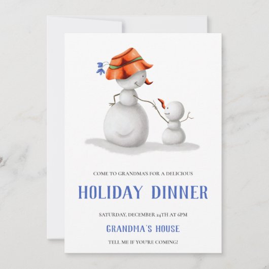 かわいい雪だるまおばあちゃんクリスマスディナー 招待状 (正面)