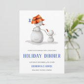 かわいい雪だるまおばあちゃんクリスマスディナー 招待状 (スタンド正面)