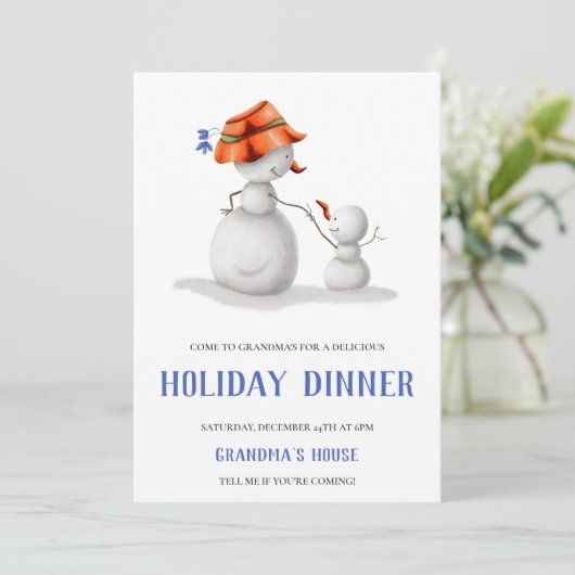 かわいい雪だるまおばあちゃんクリスマスディナー 招待状 (スタンド正面)