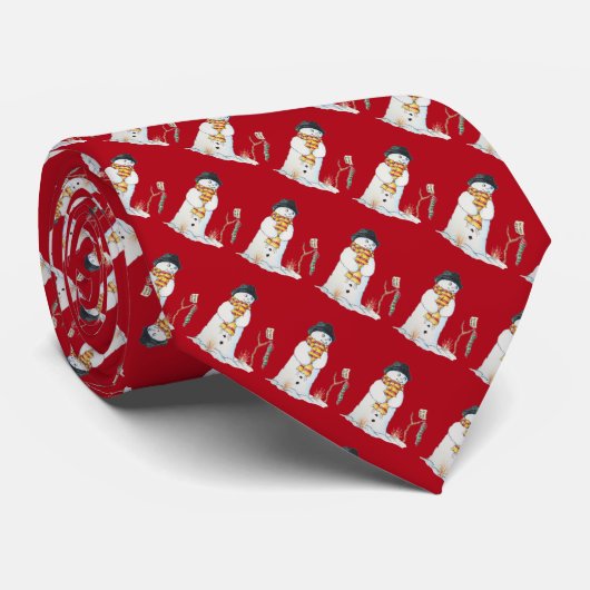 かわいい雪だるまおよびクリスマスのストッキングのお祝いのデザイン ネクタイ (ロール)