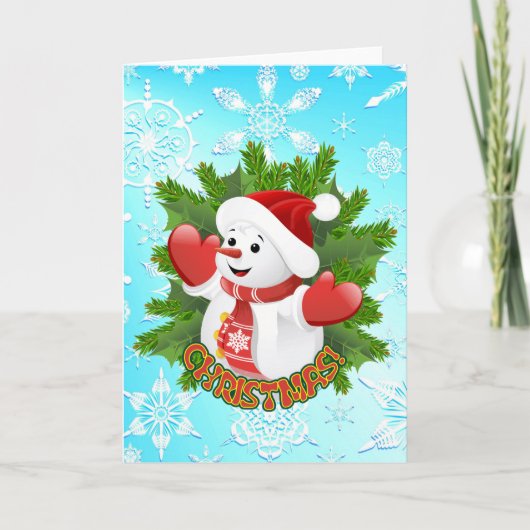 かわいい雪だるまおよび水晶雪片のクリスマスカード シーズンカード (正面)