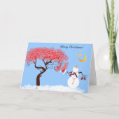 かわいい雪だるまお月さまを見上げる シーズンカード (正面)