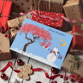 かわいい雪だるまお月さまを見上げる シーズンカード