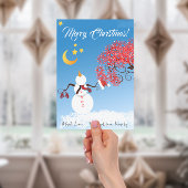 かわいい雪だるまお月さまを見上げる シーズンカード