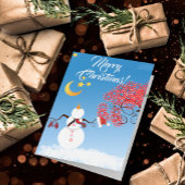 かわいい雪だるまお月さまを見上げる シーズンカード