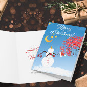 かわいい雪だるまお月さまを見上げる シーズンカード