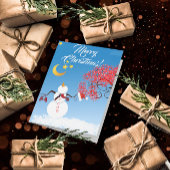 かわいい雪だるまお月さまを見上げる シーズンカード