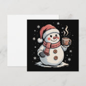かわいい雪だるまがコーヒーを飲む冬の雪の結晶クリスマス シーズンカード (正面/裏面)