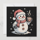 かわいい雪だるまがコーヒーを飲む冬の雪の結晶クリスマス シーズンカード (正面)