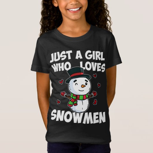 かわいい雪だるまが大好きな女の子凍ってい雪だるま Tシャツ (正面)