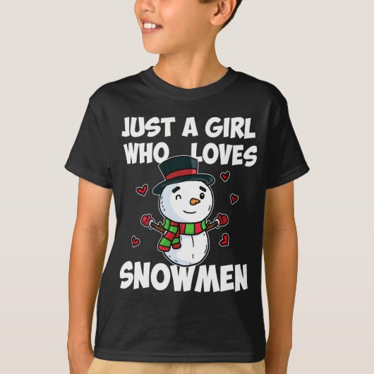 かわいい雪だるまが大好きな女の子凍ってい雪だるま Tシャツ (正面)