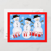 かわいい雪だるまが雪を降らせるホリデーカード シーズンポストカード (正面/裏面)