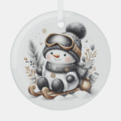 かわいい雪だるまそり ガラスオーナメント (正面)