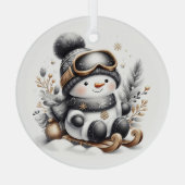 かわいい雪だるまそり ガラスオーナメント (裏面)