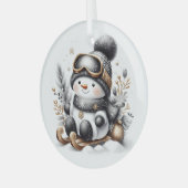 かわいい雪だるまそり ガラスオーナメント (正面左)