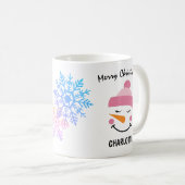 かわいい雪だるまでスキー帽をかぶった。メリークリスマス コーヒーマグカップ (正面右)