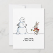 かわいい雪だるまとウサギのホリデーXmasカード シーズンカード (正面)