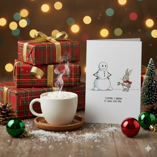 かわいい雪だるまとウサギのホリデーXmasカード シーズンカード