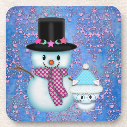 かわいい雪だるまとキッテンクリスマスコースター コースター (正面)