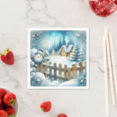 かわいい雪だるまとクリスマスコテージ スタンダードカクテルナプキン (インサイチュ)