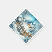 かわいい雪だるまとクリスマスコテージ スタンダードカクテルナプキン (角)
