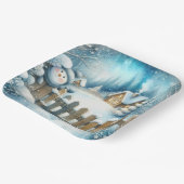 かわいい雪だるまとクリスマスコテージ ペーパープレート (傾斜あり)