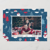 かわいい雪だるまとクリスマスツリーの写真 シーズンカード (正面/裏面)