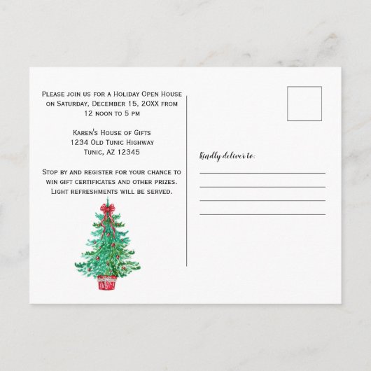 かわいい雪だるまとクリスマスツリーオープンハウス ポストカード (裏面)