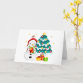 かわいい雪だるまとクリスマスツリー カード (黄色い花)