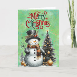 かわいい雪だるまとクリスマスツリー シーズンカード
