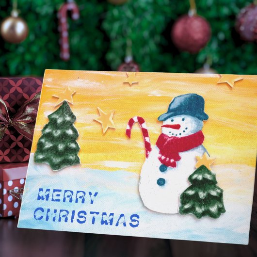 かわいい雪だるまとクリスマスツリー シーズンカード