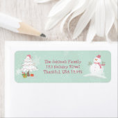 かわいい雪だるまとクリスマスツリー ラベル (インサイチュ)