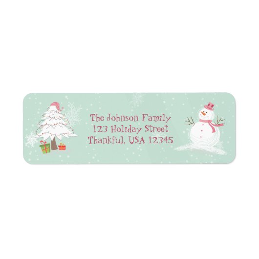 かわいい雪だるまとクリスマスツリー ラベル (正面)
