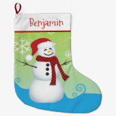 かわいい雪だるまとサンタハット ラージクリスマスストッキング (正面)