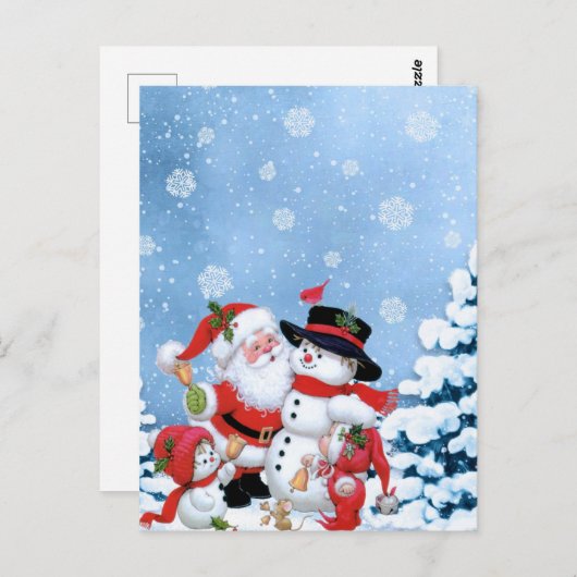 かわいい雪だるまとサンタ ポストカード (正面/裏面)