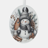 かわいい雪だるまとジンジャーブレッドの家 ガラスオーナメント (正面右)