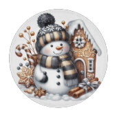 かわいい雪だるまとジンジャーブレッドハウスクリスマス カッティングボード (正面)
